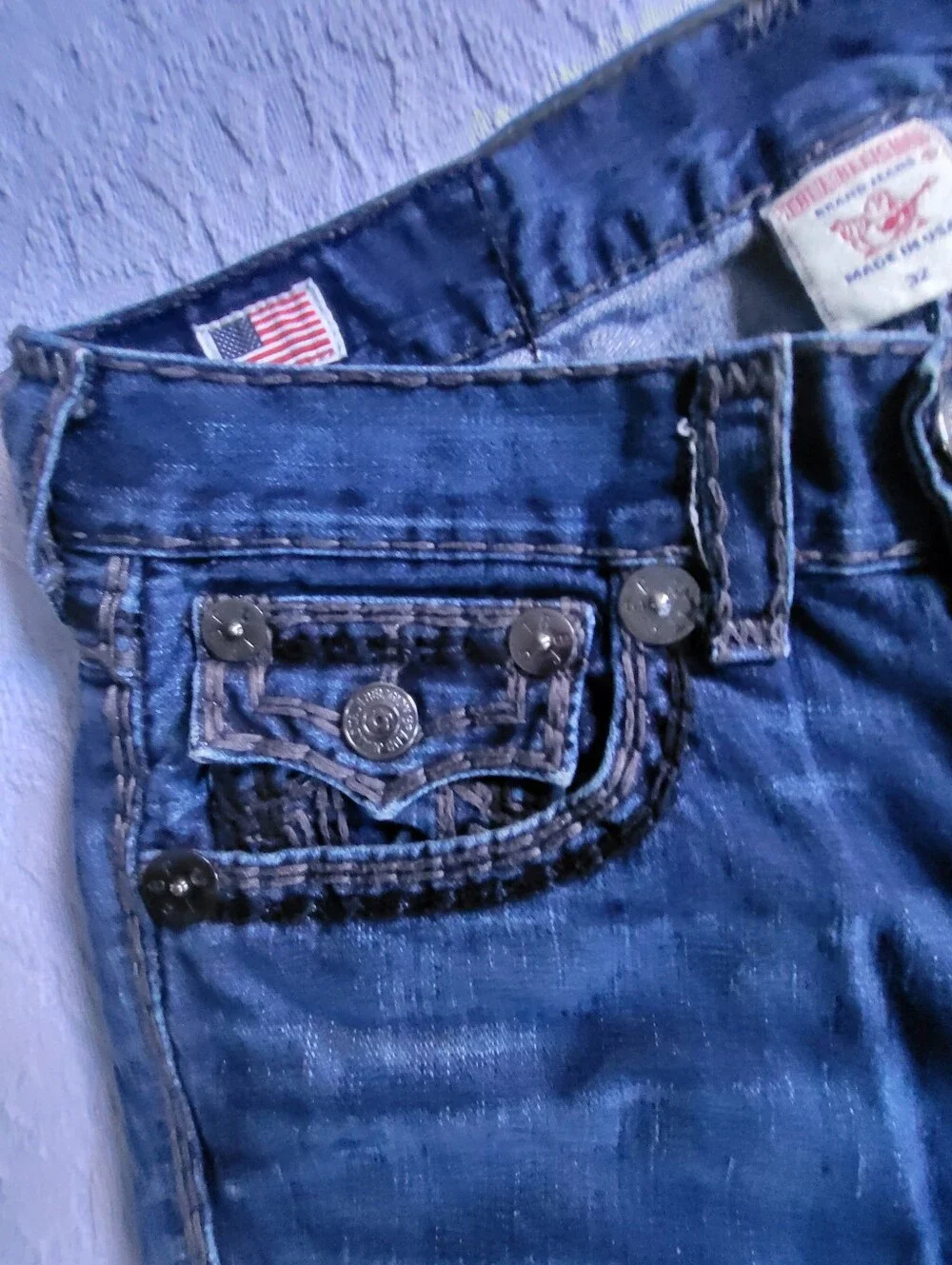 True Religion Men’s Jeans 32 Made in USA Dark Wash Horseshoe Flap Pocket
